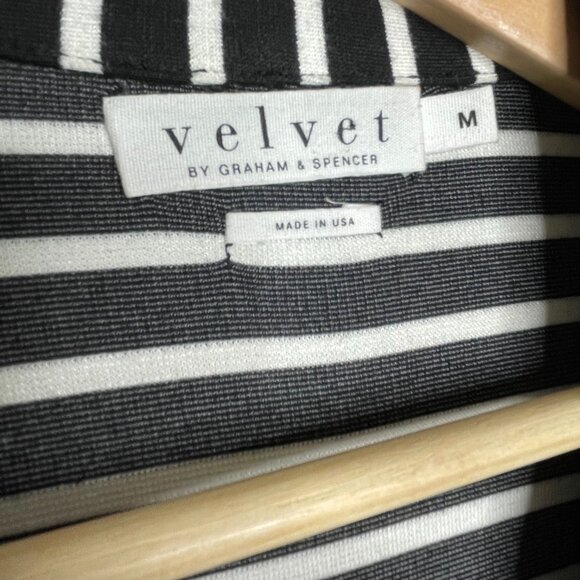 Velvet by Graham Spencer Knit Blazer Black White Stripe One Button Size M - Picture 3 of 9